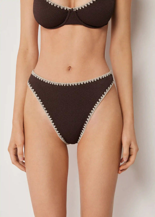 High Waist Brazilian Swimsuit Bottom Bicolor Embroidery