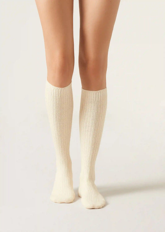 Long Ribbed Wool and Cashmere Socks