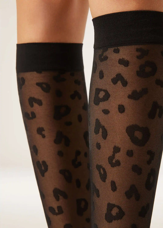 Animal Pattern Sheer Knee-High Socks