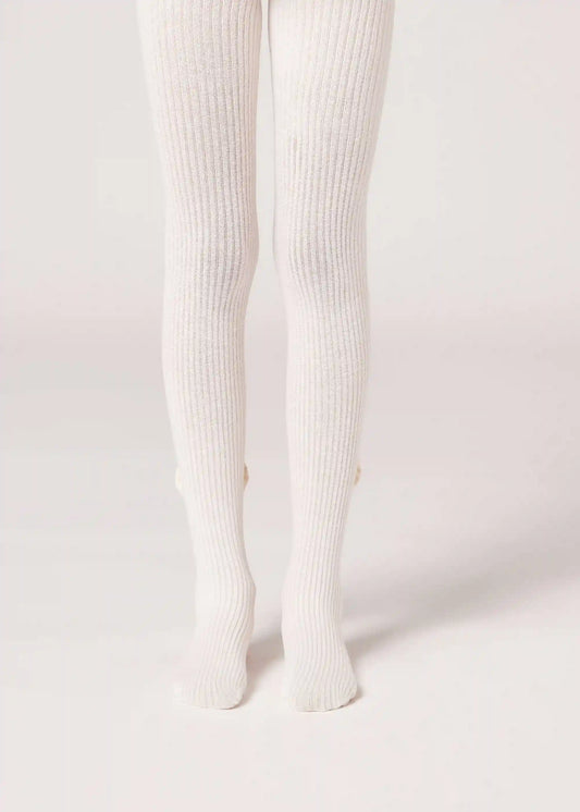 Girls’ Ribbed Cotton Tights with Bow