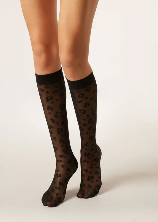 Animal Pattern Sheer Knee-High Socks