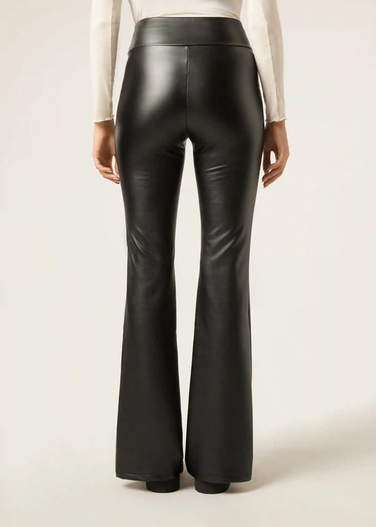 Thermal Flared Pants with Coated Effect